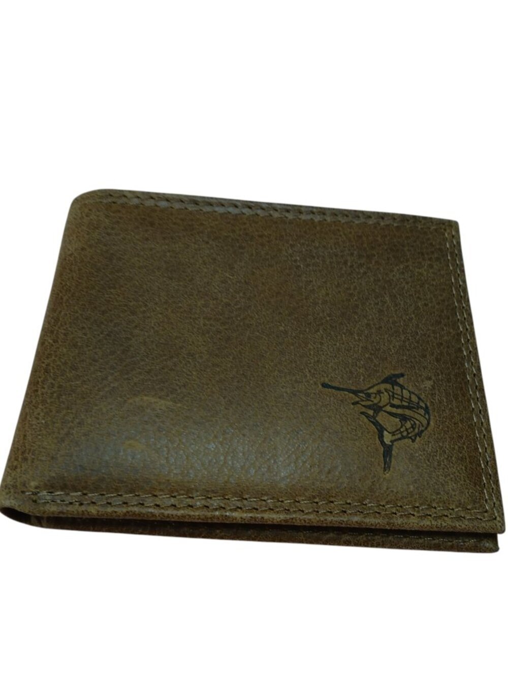 ZEP-PRO Genuine Leather Embossed Marlin Tuna Brown Bifold Wallet Folding